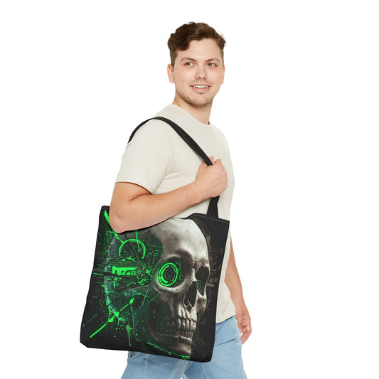 Gothic Skull Tote Bag, AOP Eco-Friendly Reusable Shopper, Dark Aesthetic Gift, Halloween, Cyberpunk Accessories, Stylish Everyday Carry