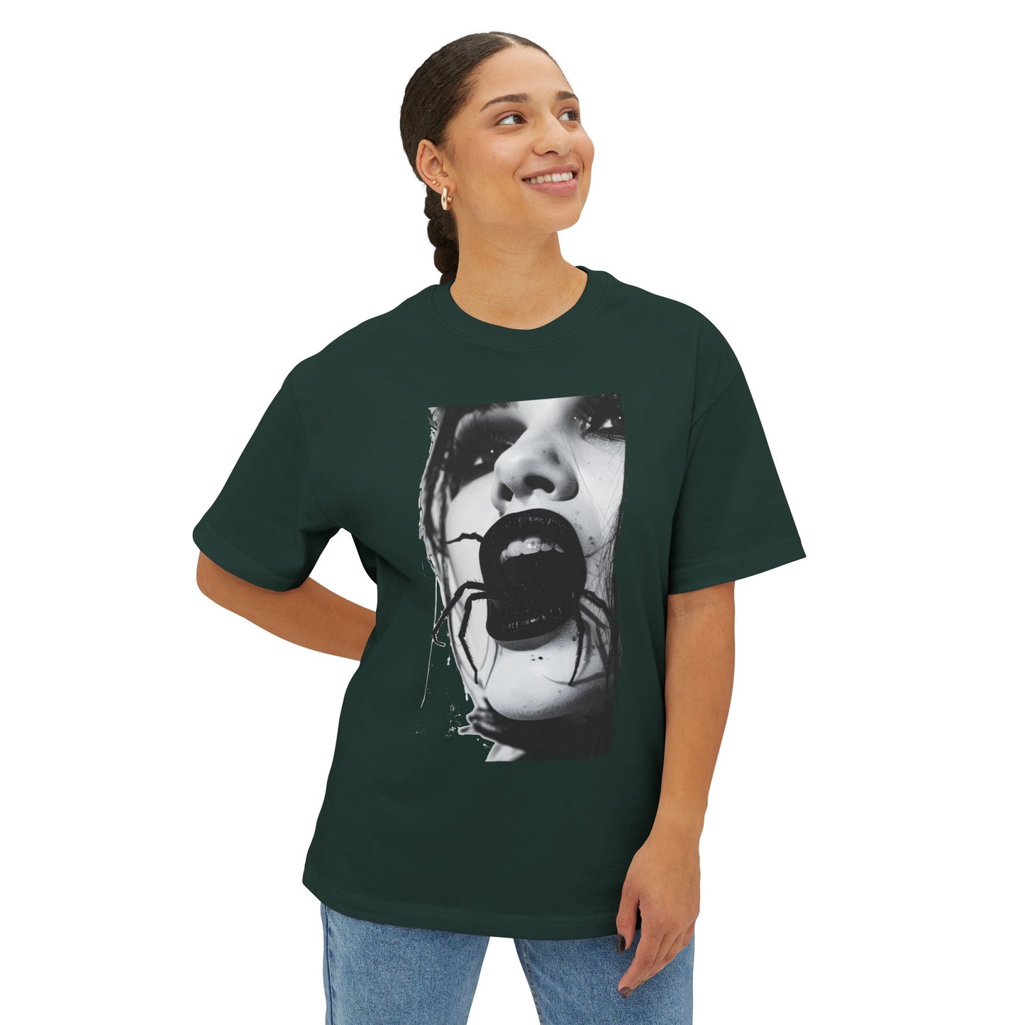 Spooky Spider Graphic Tee, Unisex Oversized Black Widow Shirt, Halloween Apparel, Creepy Casual Wear, Unique Gift Idea