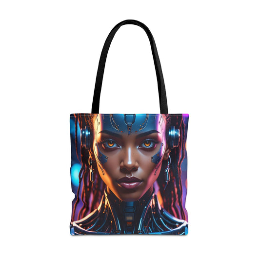 Futuristic Cyberpunk Tote Bag, AOP Tote, Cool Gift for Tech Lovers, Stylish Bag for Everyday Use, Space-Themed Fashion