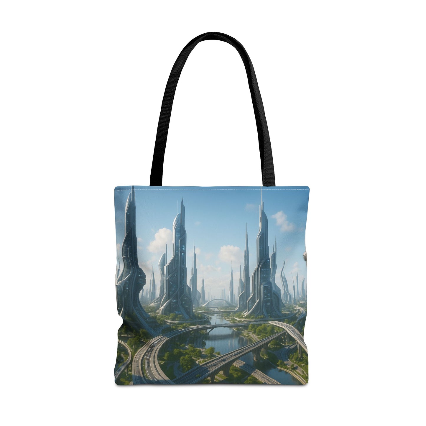 Futuristic Cityscape Tote Bag, Eco-Friendly Bag, Art Print Tote, Unique Shoulder Bag, Travel Tote, Stylish Shopping Bag, Gift for Her